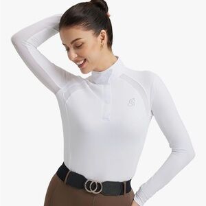 Women's White Long-Sleeve Equestrian Show Shirt by FitsT4 Sports